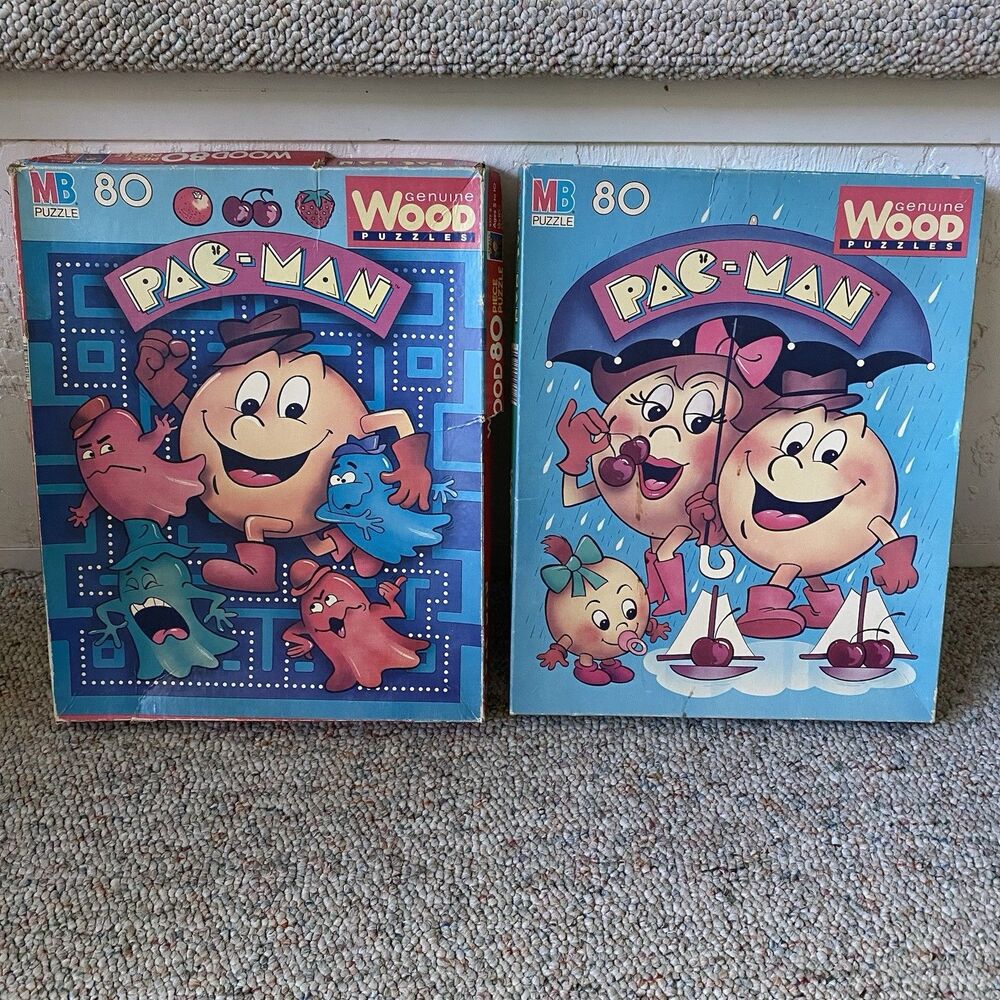 VTG Pac-Man & Ms. Pac-Man Wood Puzzles Bally Midway 1982 80pc Set of 2 Complete